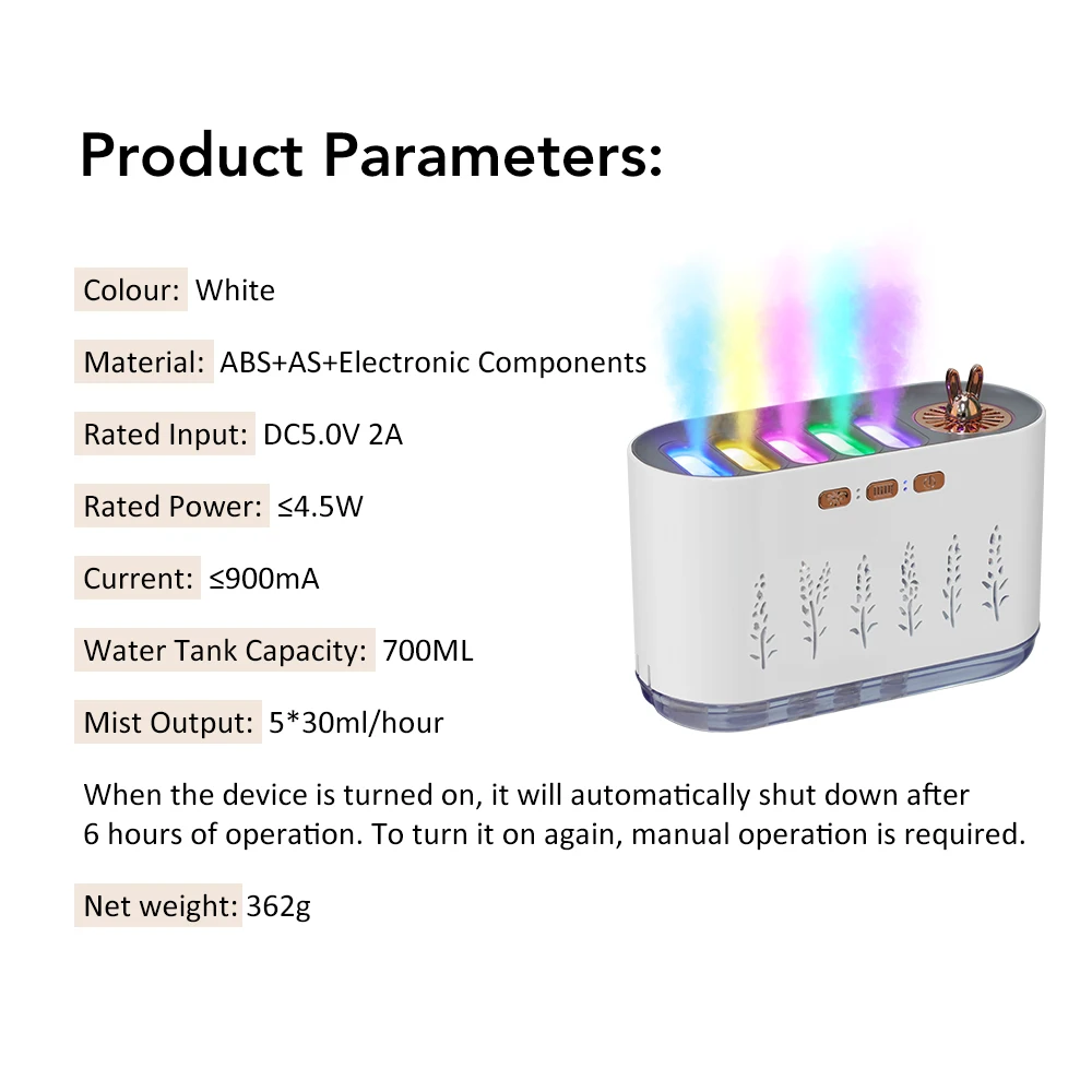 Humidificateur 700ml LED Audio - 5 Buses | Diffuseur Arôme USB + Minuterie | Chambre & Voiture – Image 11