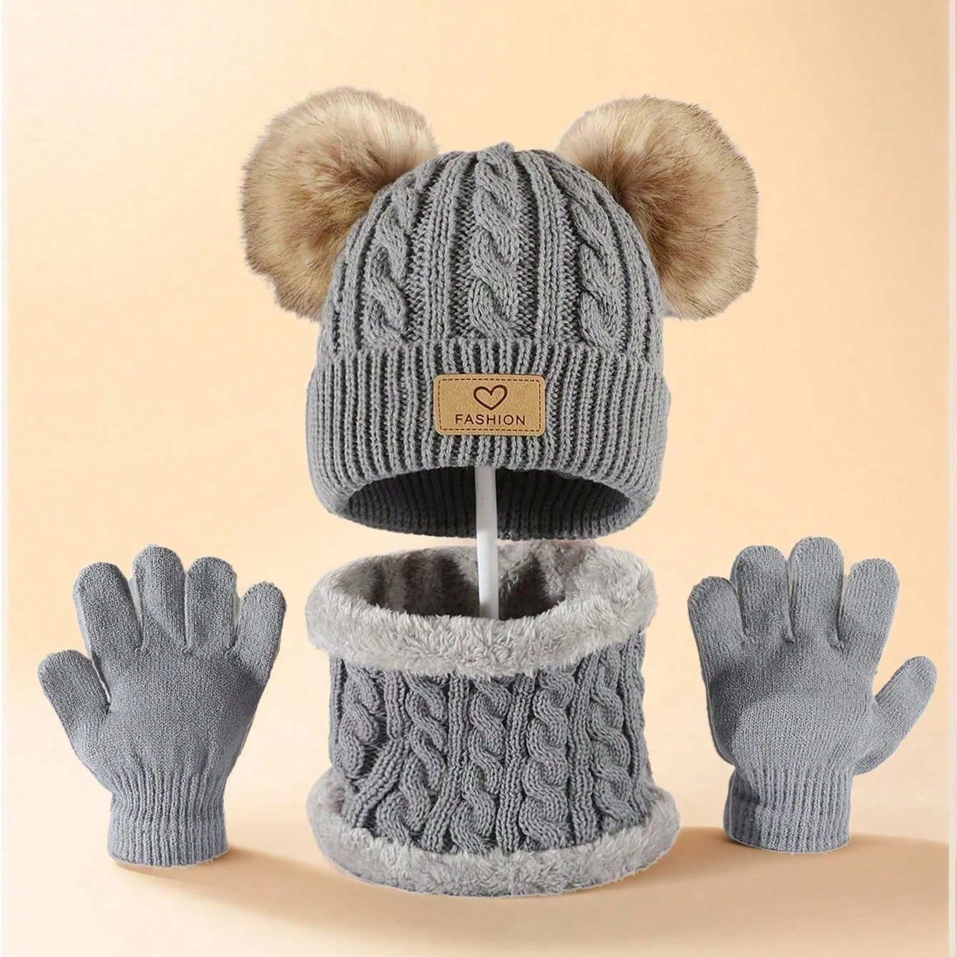 Ensemble Tricot Enfant Hiver - Chapeau + Écharpe + Gants | 7-13 ans | Noël – Image 2