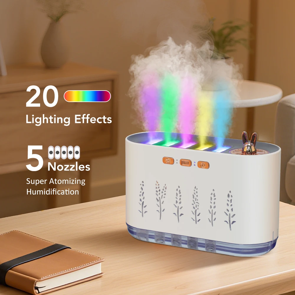 Humidificateur 700ml LED Audio - 5 Buses | Diffuseur Arôme USB + Minuterie | Chambre & Voiture