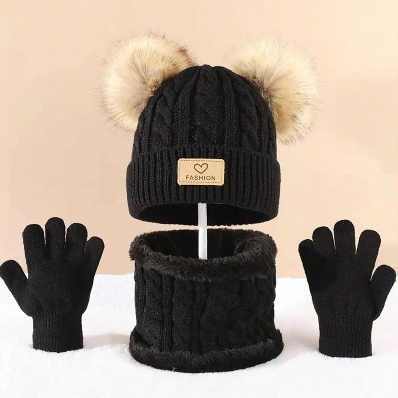 Ensemble Tricot Enfant Hiver - Chapeau + Écharpe + Gants | 7-13 ans | Noël – Image 4